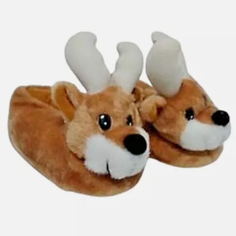 Avon Reindeer Slippers | Brown | New, Sealed | Kid Size - L/G (2-3) Christmas